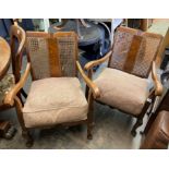 PAIR OF BEECH BERGERE CANE BACK ELBOW CHAIRS
