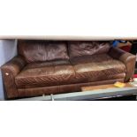 DARK BROWN WORN LEATHER SOFA