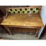 VICTORIAN PINE TILE BACKED GALLERY WASH STAND