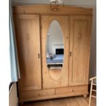 EASTERN EUROPEAN PINE MIRRORED DOOR ARMOIRE