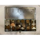 SMALL TIN OF PRE DECIMAL GB COINS MAINLY PENNIES, HALF PENNIES,
