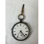 CHESTER SILVER CASED POCKET WATCH WITH KEY