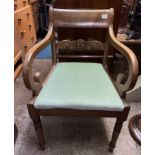 REGENCY MAHOGANY BAR BACK ELBOW CHAIR