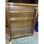 TEAK WALL MOUNTED GLAZED SINGLE DOOR DISPLAY CABINET