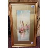 WATERCOLOUR OF SAILING BOATS ON SHORE OF ST MARKS VENICE BY H.