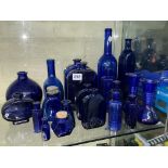 HALF SHELF SELECTION OF BRISTOL BLUE APOTHECARY JARS AND BOTTLES