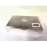 BIRMINGHAM SILVER RECTANGULAR CIGARETTE BOX WITH ENGINE TURNED DECORATION MONOGRAMMED JTF 11.