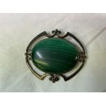 ARTS AND CRAFT SILVER OVAL MALACHITE BAR BROOCH