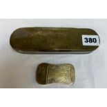OVAL ELONGATED TOBACCO BOX ENGRAVED POSSIBLY DUTCH AND A SNUFF BOX