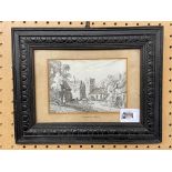 SIGNED PEN AND INK SKETCH TITLED "BUBBENHALL CHURCH, WARWICKSHIRE, 1914/19" BY H.E.