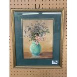 SIGNED WATERCOLOUR TITLED "FLOWERS IN A VASE, 1936" BY H.E.