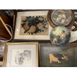 SELECTION OF PRINTS OF CHERUBS, OIL ON BOARD OF THE "PRIDE OF YORK" AND A INK STILL LIFE OF FLOWERS,