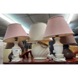 PAIR OF ALABASTER OVOID TABLE LAMPS,