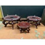 SET OF THREE ROSEWOOD ORIENTAL VASE STANDS SMALL MEDIUM AND LARGE