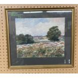 WATERCOLOUR OF A RURAL MEADOW SCENE F/G IN GILT FRAME 28CM X 23CM