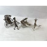 TWO WHITE METAL NOVELTY MODELS OF CHINA MEN WITH RICKSHAW 1.