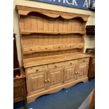 GOOD QUALITY PINE FARMHOUSE STYLE DRESSER WITH ENCLOSED RACK FITTED WITH DRAWERS