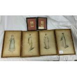 A SERIES OF FOUR LADY'S MONTHLY FASHION PRINTS DATED 1816 AND TWO MINIATURE ROYAL NEEDLE-BOX PRINTS