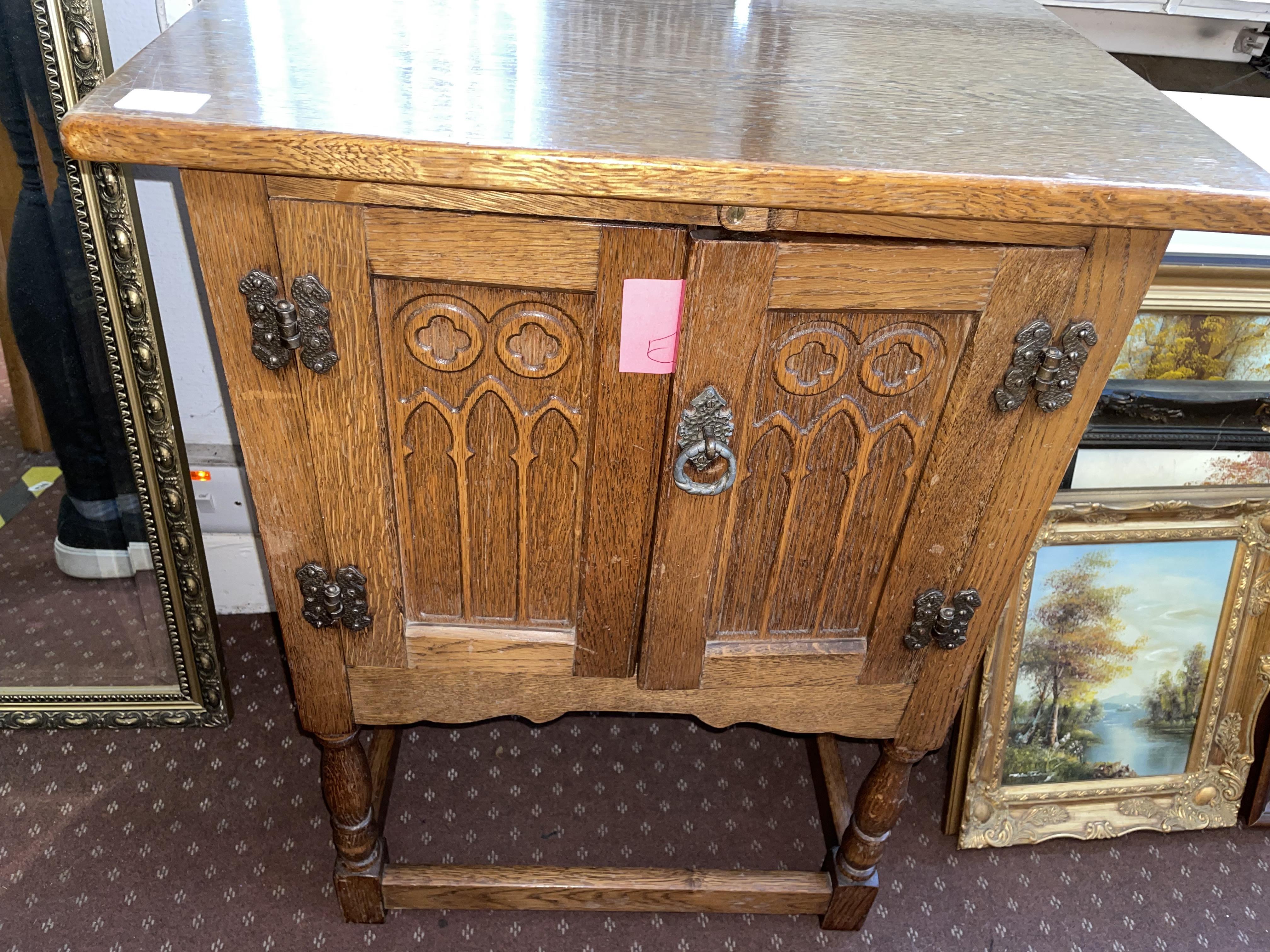 OAK LANCET FRONTED GOTHIC STYLE CABINET