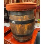 COOPERED BARREL WITH UPHOLSTERED SEAT TOP