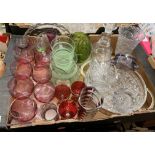 BOX OF CUT AND PRESSED GLASSWARE INCLUDING ROYAL DOULTON DECANTER, VASES, LEMONADE SET,