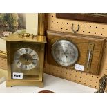 JAMES WALKER QUARTZ CARRIAGE CLOCK BATTERY OPERATOR AND A WALL HANGING BAROMETER