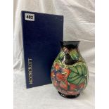 BOXED MOORCROFT POTTERY WATERLILY PATTERN BALUSTER VASE 19CM H