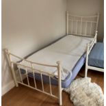 VICTORIAN TUBULAR METAL FRAMED SINGLE BED AND MATTRESS