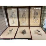 THREE DICKENSIAN CARICATURES BY KYD AND THREE LITHOGRAPHIC PRINTS