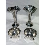 PAIR OF SHEFFIELD SILVER MINIATURE FLARED SPILL VASES WITH LOADED BASES AND PAIR OF BIRMINGHAM