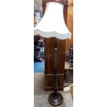 BEECH TURNED COLUMN STANDARD LAMP WITH CREAM FRINGED SHADE
