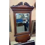 BEVELLED EDGED MIRROR WITH SWAN NECK PEDIMENT AND HINGED SHELF 73CM X 38CM