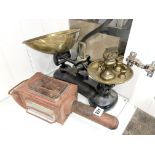 VINTAGE BRASS SCALES WITH WEIGHTS AND CARRIAGE LANTERN