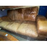 LIGHT TAN LEATHER THREE CUSHION SOFA