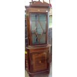 EDWARDIAN MAHOGANY CROSS BANDED AND MARQUETRY INLAID ASTRAGAL GLAZED CORNER CABINET