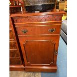 REPRODUCTION CROSS BANDED BOW FRONTED SIDE TABLE AND SIMILAR CABINET