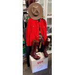 ROYAL CANADIAN MOUNTED POLICE UNIFORM INCLUDING TUNIC, BREECHES, CHERRY RED HIGH LEG BOOTS SIZE 10,