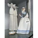 NAO PORCELAIN FIGURE GIRL WITH DOGS AND PARASOL AND A LLADRO FIGURE