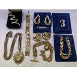 COLLECTION OF RHINETTE COLLECTION OF DRESS EARRINGS, PLATED CHAINS,
