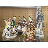 A SELECTION OF KITSCH ITALIAN POTTERY CLOWN FIGURE GROUPS AN OTHERS