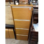 LIGHT OAK OFFICE FOUR DRAWER FILING CABINET WITH SOME SUSPENSION FILES INCLUDED 138CM HEIGHT X 48CM