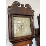 EARLY 19TH CENTURY OAK AND MAHOGANY LONG CASE CLOCK WITH PAINTED SQUARE DIAL