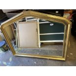 GILT MOULDED FRAMED ARCHED OVER MANTLE MIRROR