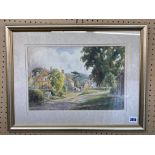 SIGNED WATERCOLOUR TITLED "BUBBENHALL, WARWICKSHIRE, 1932" BY H.E.