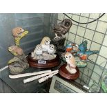 OWL AND KINGFISHER FIGURE GROUPS, BONE PAPER KNIFE,