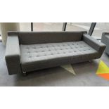 NAUGHTONE GREY BUTTONED UPHOLSTERED LOW BACK SOFA ON METAL LEGS