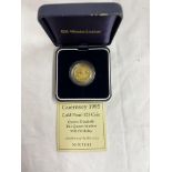 CASED 24CT GOLD GUERNSEY GOLD PROOF £25 COIN 1995 7.