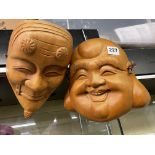 PAIR OF JAPANESE NOHPLAY FACE MASKS