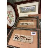 TWO THOMAS STEVENS SILK PICTURES ENTITLED THE MEET AND THE DEATH, FRAMED AND GLAZED AS FOUND,