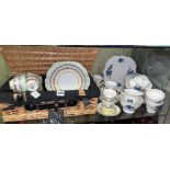 WICKER BASKET, RAINBOW TEASET, ROYAL STANDARD FINE BONE CHINA TEA SET,